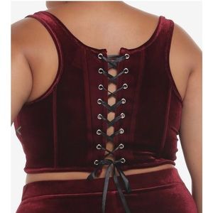 HOT TOPIC COSMIC AURA Burgundy Velvet Lace-Up Girls Corset Plus Size